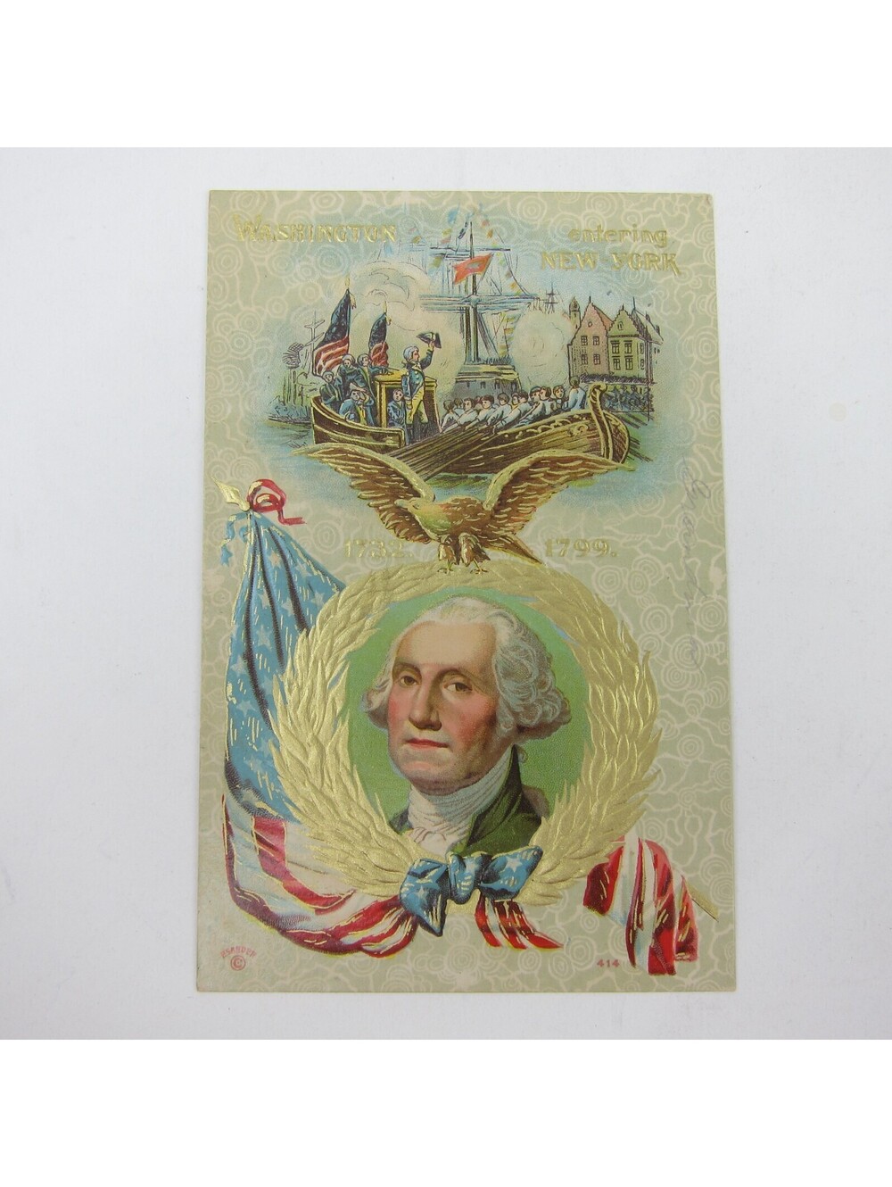 Postcard George Washington Entering New York Patriotic Embossed Antique Unposted